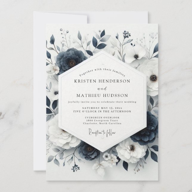 Invitación Slate Blue Moody Anemone Wedding (Anverso)