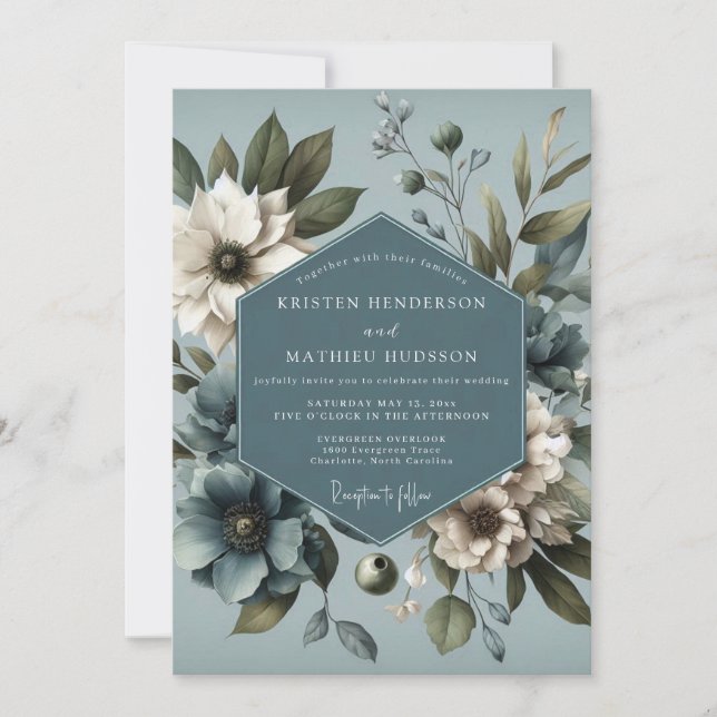 Invitación Slate Blue Moody Botanical Wedding (Anverso)