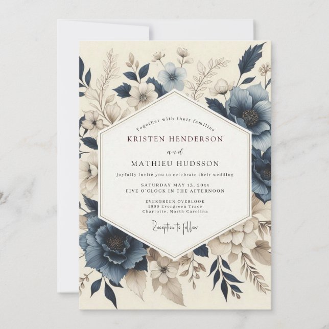 Invitación Slate Blue Muted Bloom Wedding (Anverso)