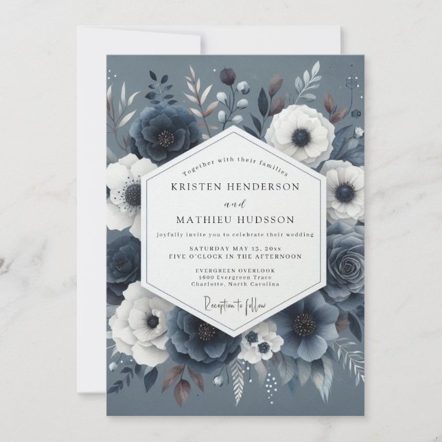 Invitación Slate Blue Nocturnal Bloom Wedding (Anverso)