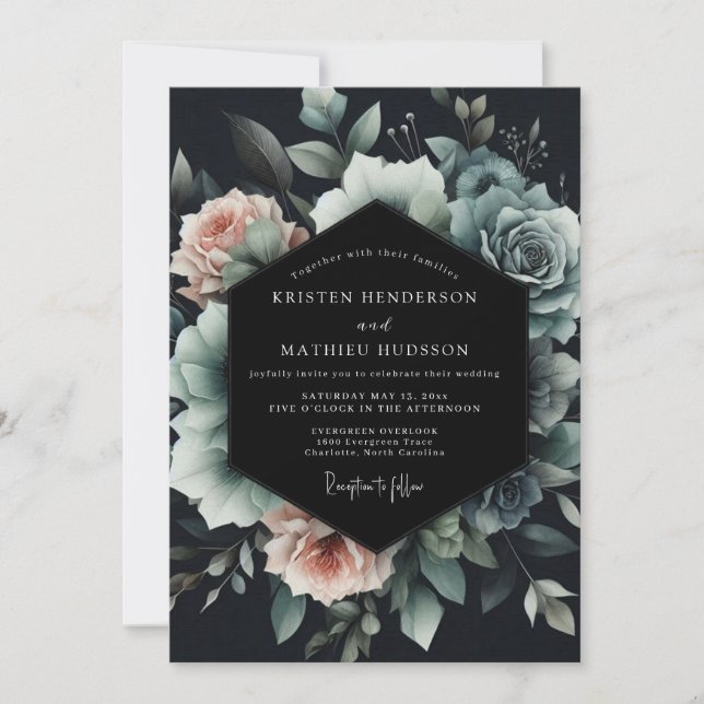 Invitación Slate Blue Noir Bloom Wedding (Anverso)