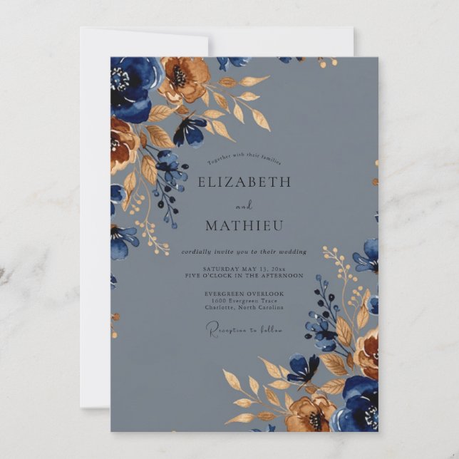 Invitación Slate Blue Opulent Autumnal Wedding (Anverso)