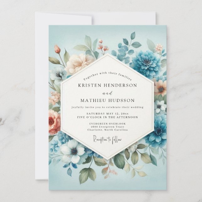 Invitación Slate Blue Peach Aquarelle Wedding (Anverso)