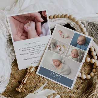 Invitación Slate Blue Photo Collage Baby Announcement Card