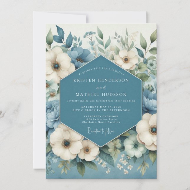 Invitación Slate Blue Romantic Anemone Wedding (Anverso)