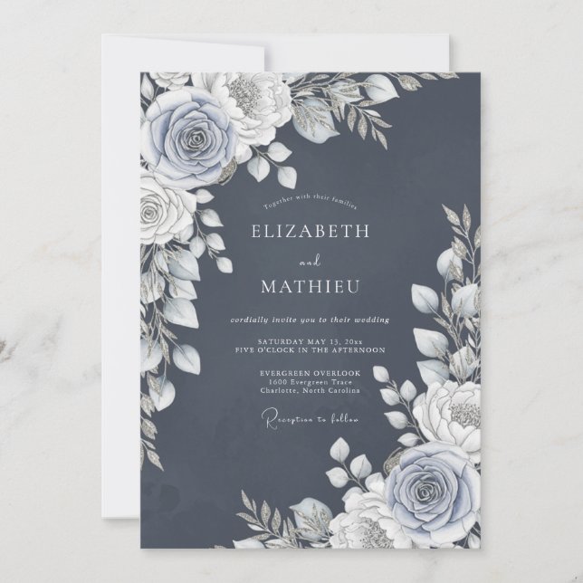 Invitación Slate Blue Rose Romance Wedding (Anverso)