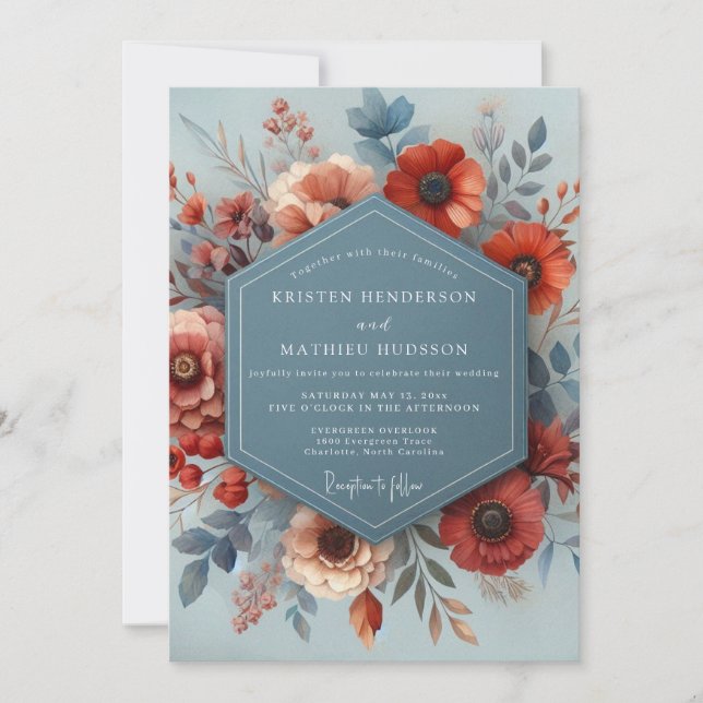 Invitación Slate Blue Russet Autumn Wedding (Anverso)