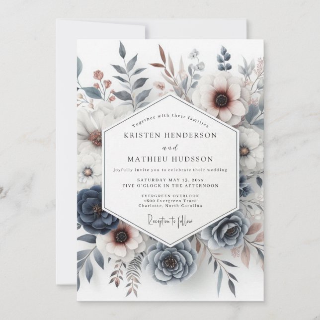 Invitación Slate Blue & Rust Moody Floral Wedding (Anverso)