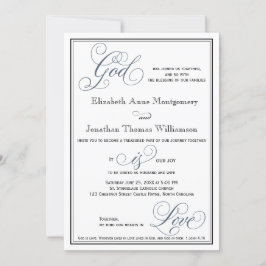 Invitación Slate Blue Script God is Love Christian Boda
