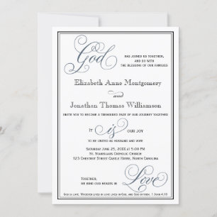 Invitación Slate Blue Script God is Love Christian Boda