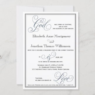 Invitación Slate Blue Script God is Love Christian Boda