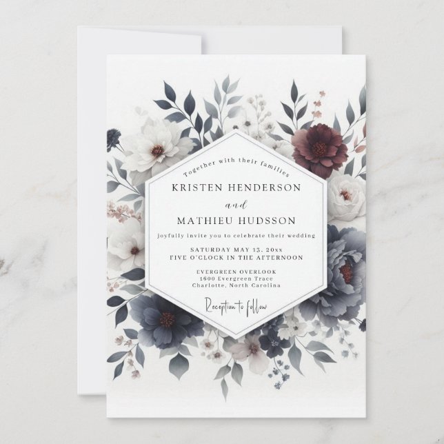 Invitación Slate Blue Somber Bloom Wedding (Anverso)