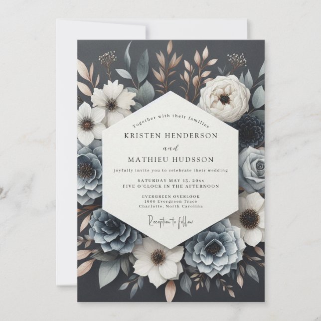Invitación Slate Blue Twilight Bloom Wedding (Anverso)