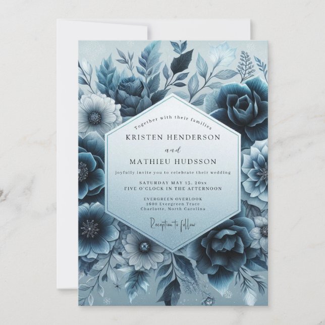 Invitación Slate Blue Velvet Bloom Wedding (Anverso)