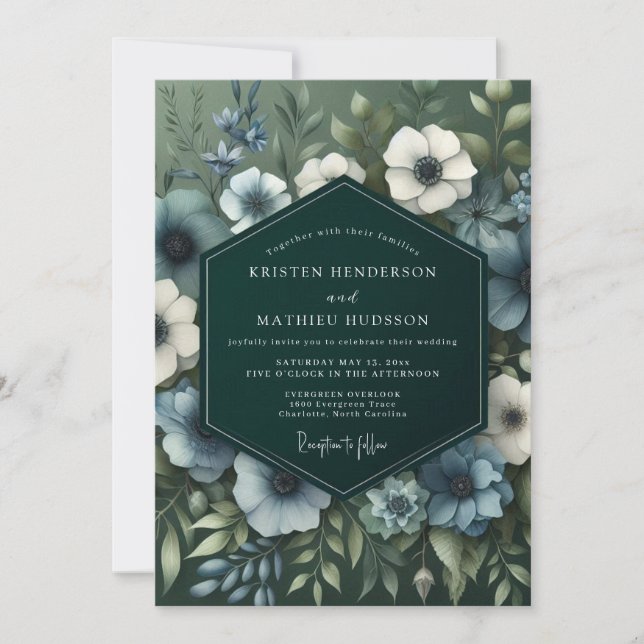 Invitación Slate Blue Verdant Bloom Wedding (Anverso)