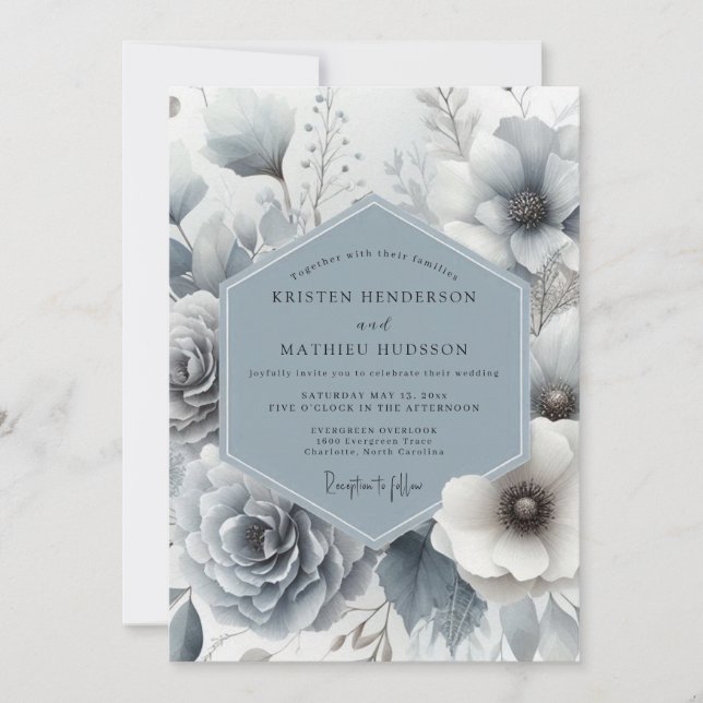 Invitación Slate Blue Whisper Bloom Wedding (Anverso)