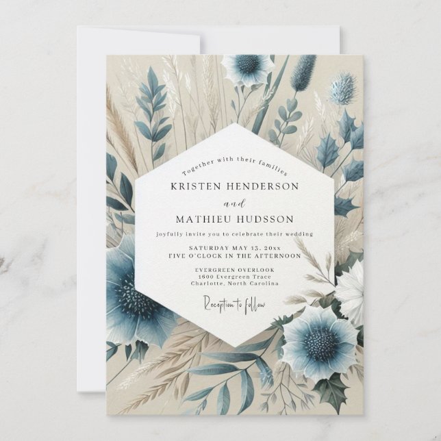 Invitación Slate Blue Whispering Bloom Wedding (Anverso)
