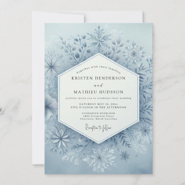 Invitación Slate Blue Winter Bloom Wedding (Anverso)
