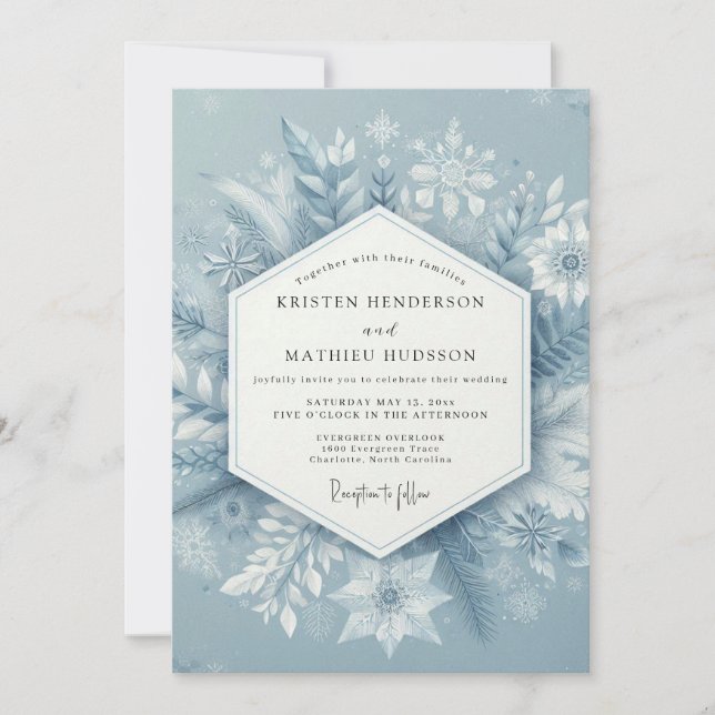 Invitación Slate Blue Winter Bloom Wedding (Anverso)