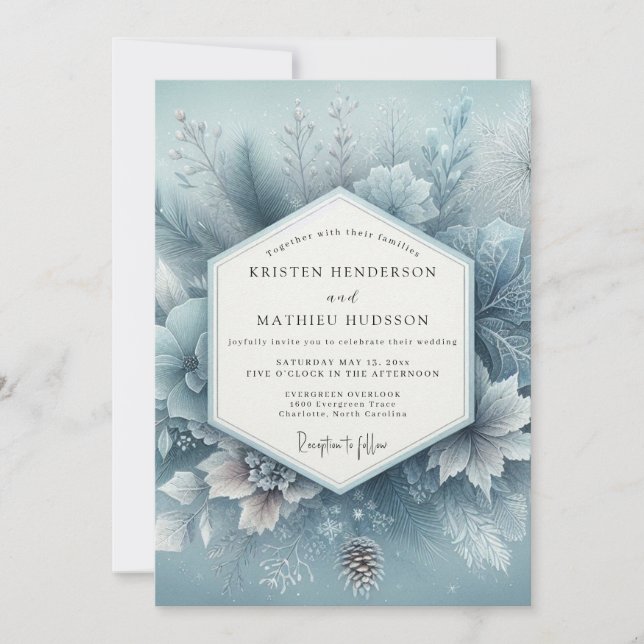 Invitación Slate Blue Winter Bloom Wedding (Anverso)