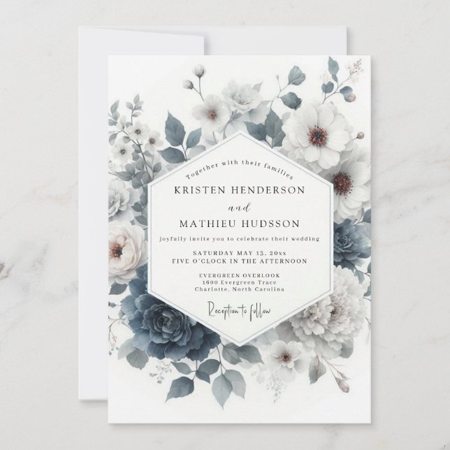 Invitación Slate Blue Wintry Anemone Wedding (Anverso)