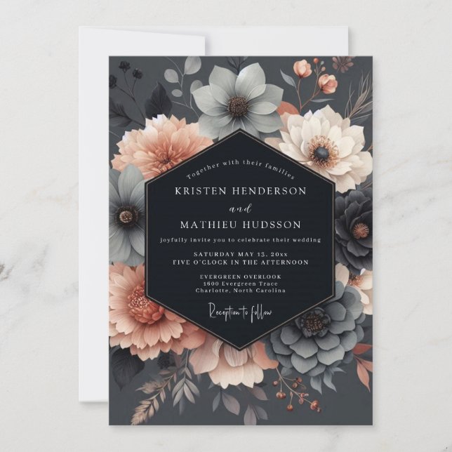 Invitación Slate Blush Moody Bloom Wedding (Anverso)