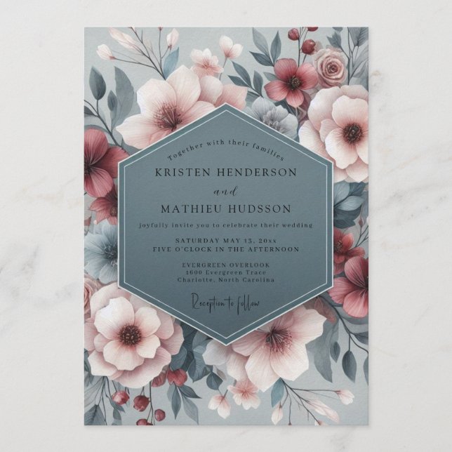 Invitación Slate Blush Pastoral Bloom Wedding (Anverso)