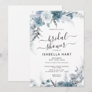 Invitación Slate Boho Dusty Blue Neutral Floral Bridal Shower