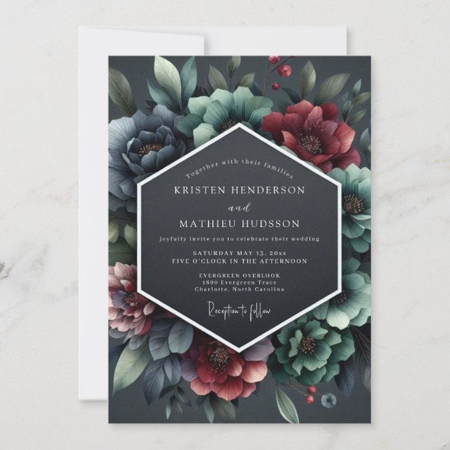 Invitación Slate Burgundy Baroque Bloom Wedding (Anverso)