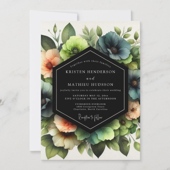 Invitación Slate Coral Artistic Bloom Wedding (Anverso)