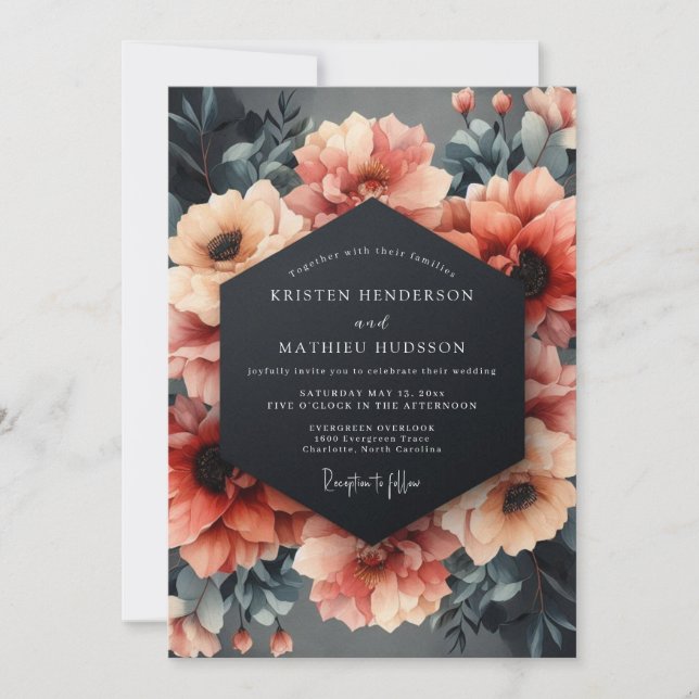Invitación Slate Coral Still Life Wedding (Anverso)