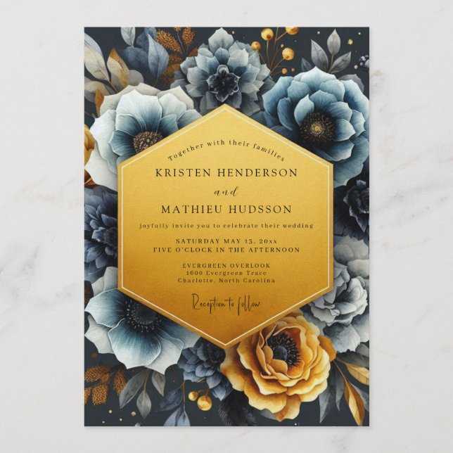 Invitación Slate Gold Moody Bloom Wedding (Anverso)