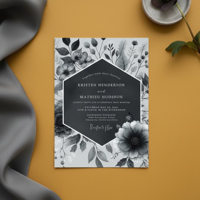 Invitación Slate Gray Botanical Bloom Wedding (Subido por el creador)