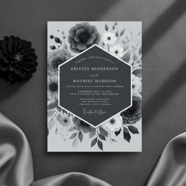 Invitación Slate Gray Floral Romantic Wedding (Subido por el creador)