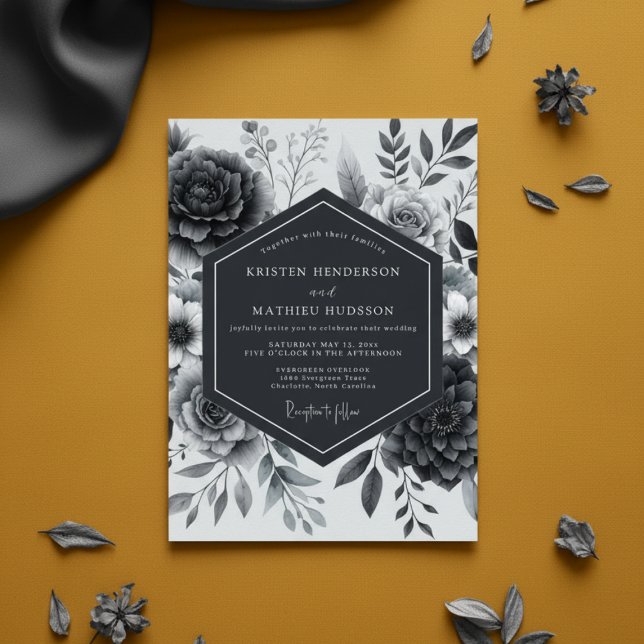 Invitación Slate Gray Moody Floral Wedding (Subido por el creador)