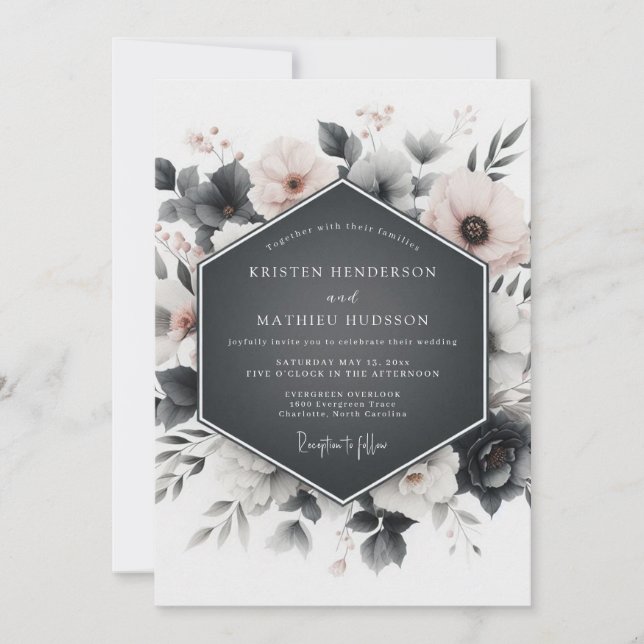 Invitación Slate Grey Floral Elegance Wedding (Anverso)