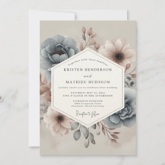 Invitación Slate Hazy Floral Wedding (Anverso)