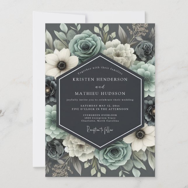 Invitación Slate & Ivory Moody Floral Wedding (Anverso)