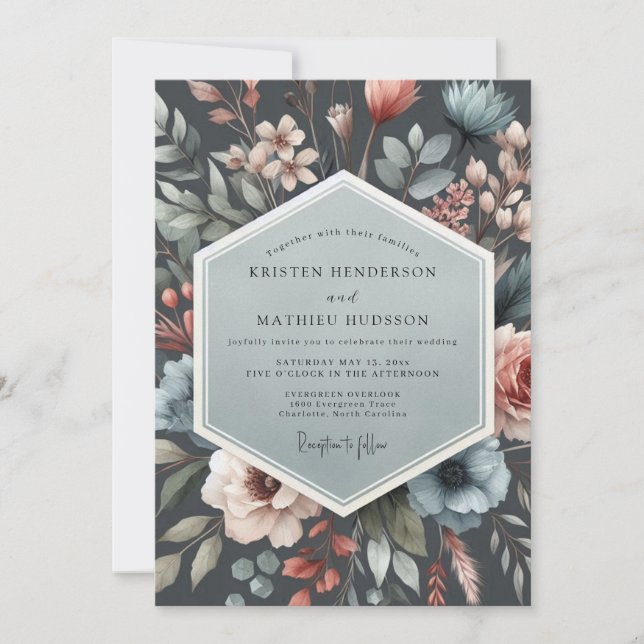 Invitación Slate Nocturnal Flora Wedding (Anverso)