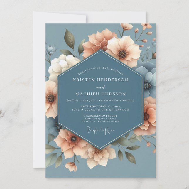 Invitación Slate & Peach Anemone Wedding (Anverso)