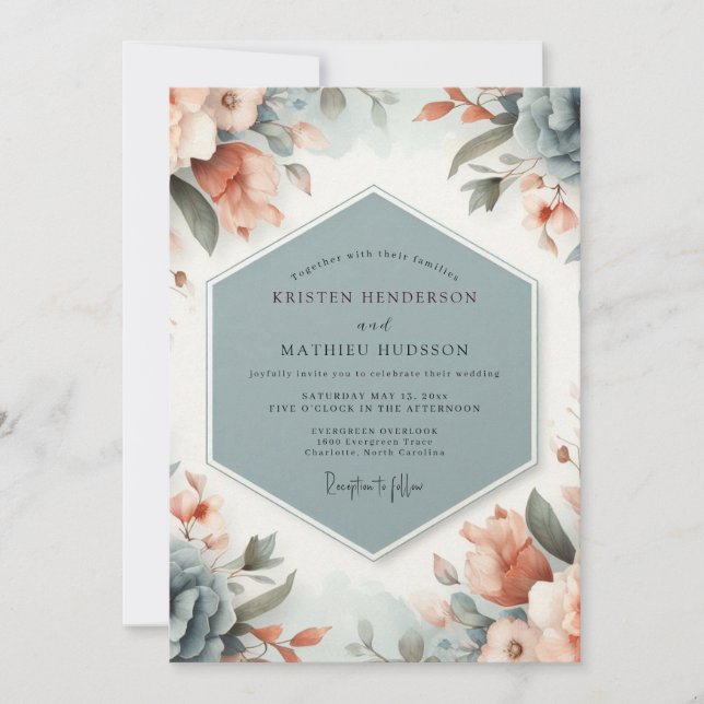 Invitación Slate Peach Painterly Wedding (Anverso)