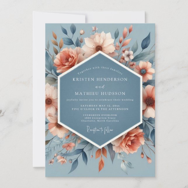 Invitación Slate Peach Poetic Flora Wedding (Anverso)