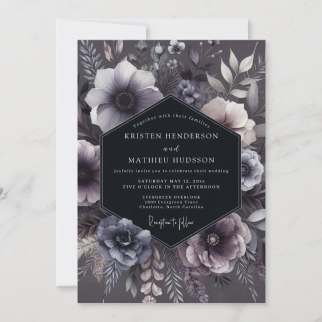Invitación Slate Purple Floral Moody Wedding (Anverso)