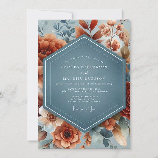 Invitación Slate Rust Brushstroke Wedding (Anverso)