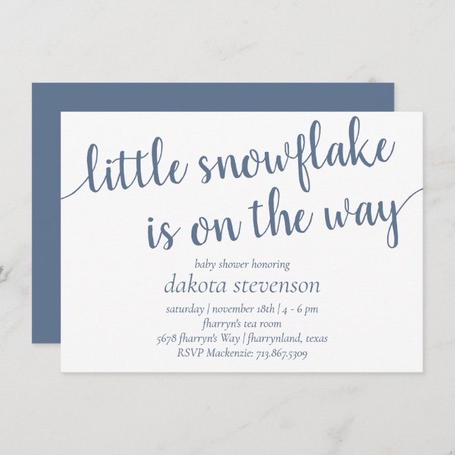 Invitación Slate Shower | Duste Blue Little Snowflake (Anverso / Reverso)
