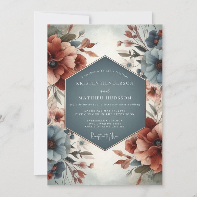 Invitación Slate & Sienna Muted Floral Wedding (Anverso)