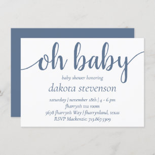 Invitación Slate simple Oh Baby Dusty Blue Flourish Shower