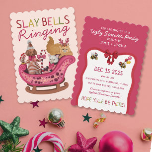 Invitación Slay Bells ruge Navidades feos suéter Fiesta