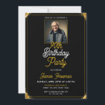 Invitación Sleek Black & Gold Photo 90th Birthday<br><div class="desc">Una foto personalizado enmarcada por un purpurina de oro hace que este diseño de 90 años sea personal y glamuroso,  perfecto para honrar una vida extraordinaria.</div>