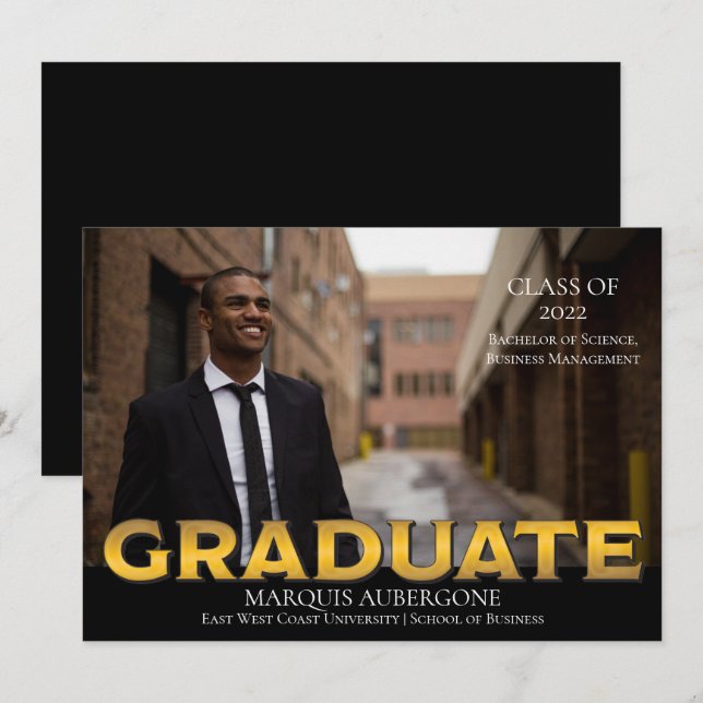 Invitación Sleek College | Graduado de fotografía de Univ Bla (Anverso / Reverso)